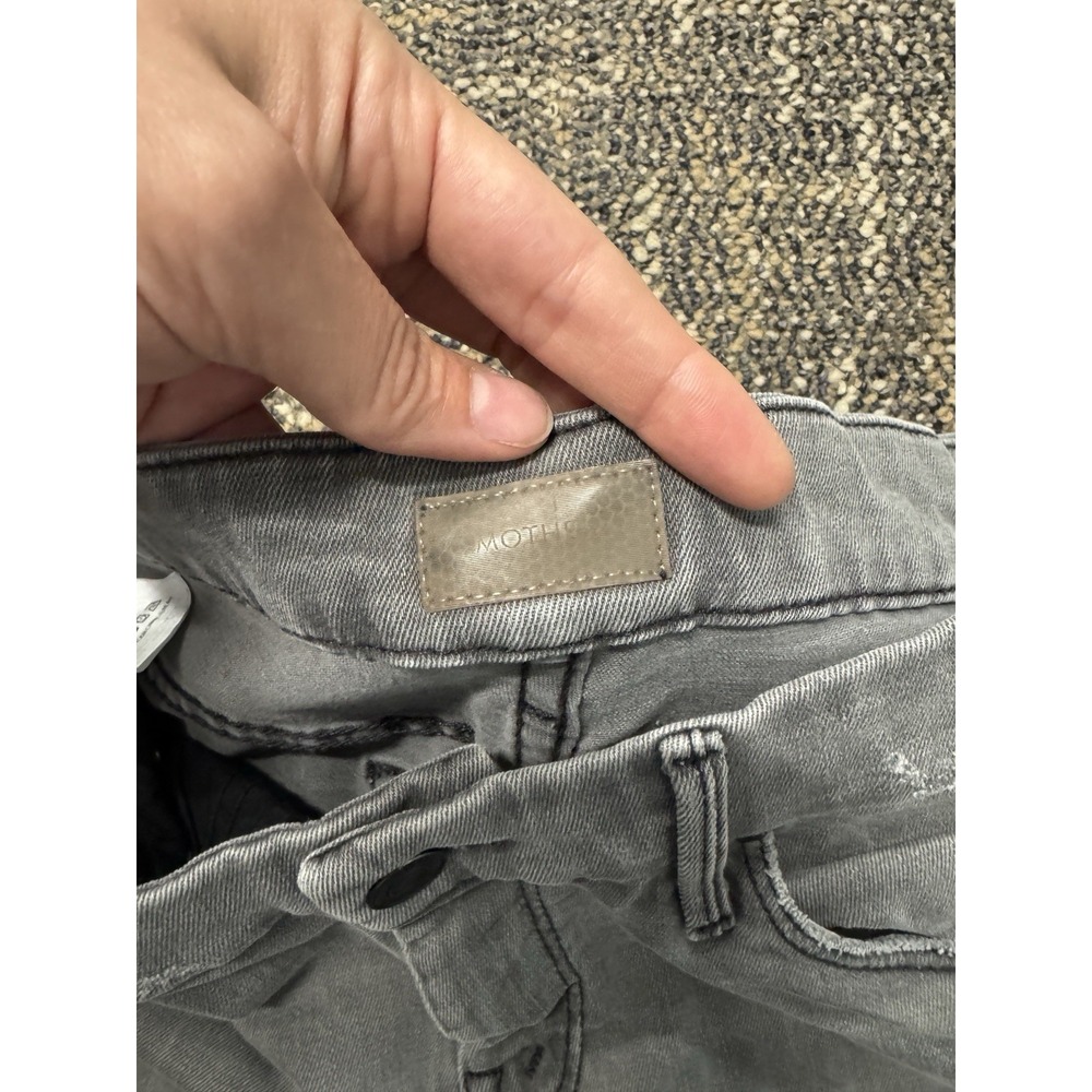 MOTHER Size 29 Washed Charcoal Grey Distressed Knee Raw Hem Ankle Jeans - Picture 3 of 8